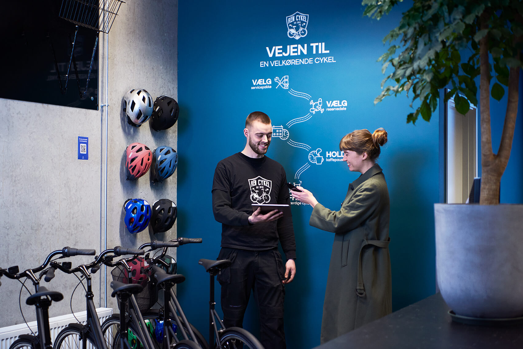 Billede der viser betaling med MobilePay i en cykelforretning