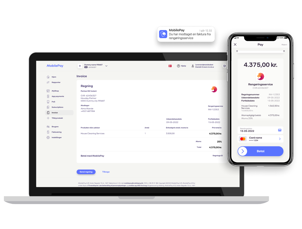 Send regninger via MobilePay-portalen.